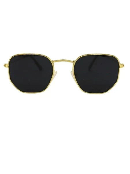 Óculos de Sol Hexagonal Clássico Dourado com Lente Preta UV400 Unissex