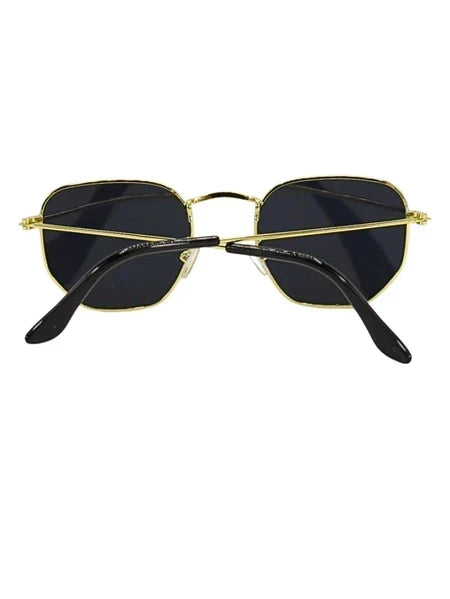 Óculos de Sol Hexagonal Clássico Dourado com Lente Preta UV400 Unissex